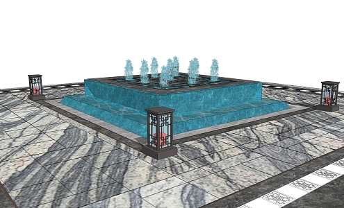 New Chinese Fountain Garden Lights 3d model