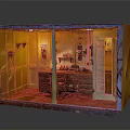 Interior Room Model With Yellow Walls Brown Furniture Wooden Desk And Chair