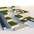 Elegant Modern Staircase Design With Greenery Covered Steps And White Stone Platforms 3d model