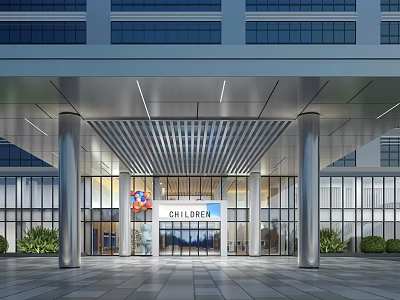 CHILL LOFT Main Entrance Gate Featuring Glass Curtain Walls Metal Sunshade Columns And Greenery 3d model
