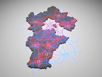 Decorative Wall Art With Map Shaped Black Outline Red Blue Lines And Circular Nodes 3d model
