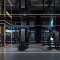 Modern Fitness Gym Interior With Workout Equipment And City View Windows