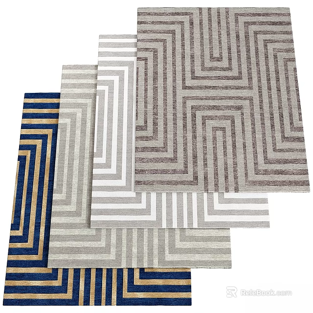Square Rugs With Geometric Patterns In Various Colors For Modern Home Decor 3d model
