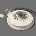 3D Futuristic Circular Architectural Model With Top Structure Surrounding Modules And Flat Panels 3d model