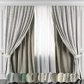 Elegant Gray Linen Curtains With Double Layer Design And Tiebacks For Home Window 3d model