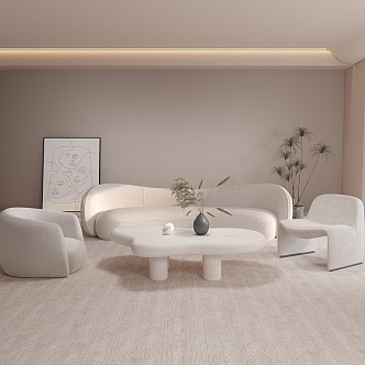 Minimalist Cream Style Living Room 3d model