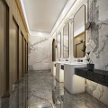 Modern Public Restroom Interior With Marble Walls Mirrors And Washbasins