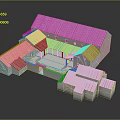 Architectural Model With Gabled Roofs Open Courtyard And Connected White Structures 3d model