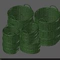 Practical Green Woven Storage Baskets in Various Sizes Stacked Neatly 3d model