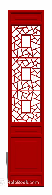 Red Geometric Room Divider With Intricate Pattern And Square Frame Design 3d model 