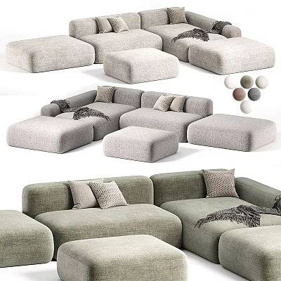 Modern Sectional Sofa with Soft Fabric Cushions Ottoman and Multiple Color Options 3d model