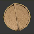 Light Brown Handwoven Storage Basket With Curved Handle Round Base And Decorative Edge