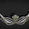 Elegant Silver Tiara Featuring Curved Design Floral Motif And Green Gemstone Inlaid