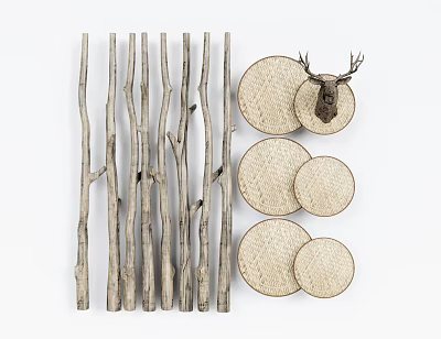 Nordic Partition Ornaments Combination Tree Root Branch Tree Wall Decorations Deer Head 3d model