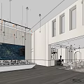 Modern Sales Office Interior With Spacious Reception Area Display Wall Pendant Lights And Natural Light