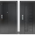 Modern Black Security Doors Featuring Geometric Patterns Vertical Stripes And Electronic Locks