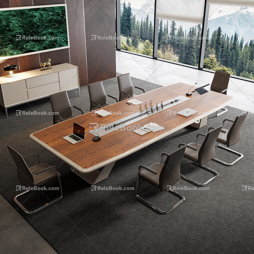 Modern Italian Office Table and Chair Set Large Conference Room Table and Chair Conference Table Conference Chair Office Desk Office Chair Office Carpet Filing Cabinet Office Accessories Ornaments 3d model