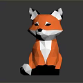 Low Poly Style Orange Fox Figurine With White Ears Black Paws And Dark Background Reflection 3d model
