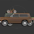 Vintage Station Wagons Green And Brown With Camping Gear On Roof Parked Side By Side
