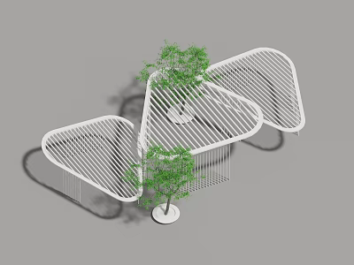 Modern Pergola With Curved Lattice Structure And Green Trees In Outdoor Design 3d model