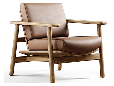Modern Leisure Chair With Brown Leather Upholstery And Sturdy Wooden Frame 3d model