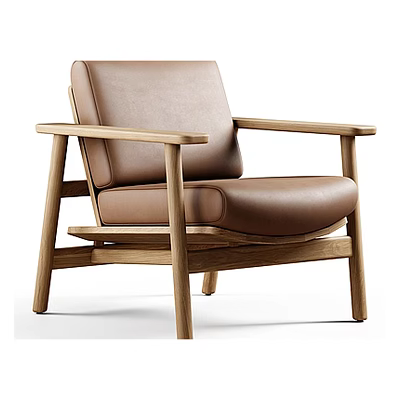 Modern Leisure Chair With Brown Leather Upholstery And Sturdy Wooden Frame 3d model