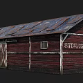 Red Wooden Storage Building With Metal Roof Small Windows And Crossed Door Design