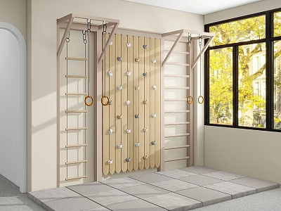 Indoor Sports Equipment With Climbing Wall Ladder And Hanging Rings For Home Gym 3d model