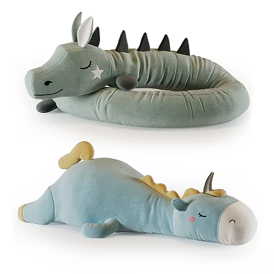 Soft Large Dinosaur And Unicorn Plush Toys With Cute Design Green Blue Yellow Mane Tail 3d model