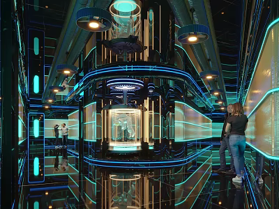 Cyberpunk Bar With Neon Lights And Futuristic Decor 3d model