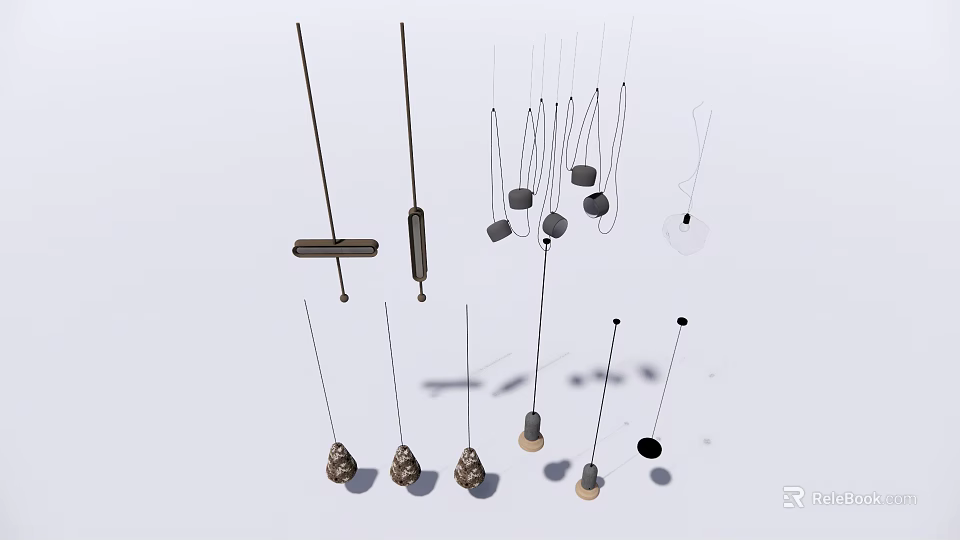 Modern Pendant Lights Featuring Slim Rods And Various Shade Shapes 3d model