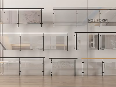 Modern Glass Railings With Black Metal Frame Various Styles For Interior Design 3d model