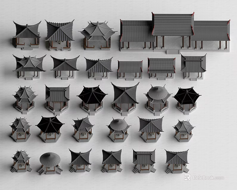 Traditional Landscape Pavilion Models With Various Roof Styles And Architectural Designs 3d model 