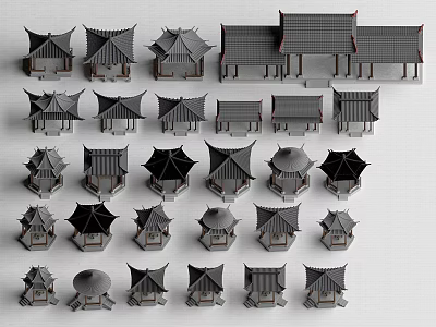 Traditional Landscape Pavilion Models With Various Roof Styles And Architectural Designs 3d model