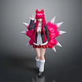 Anime Style Character With Red Fox Ears And Multiple Pink Tails In School Uniform