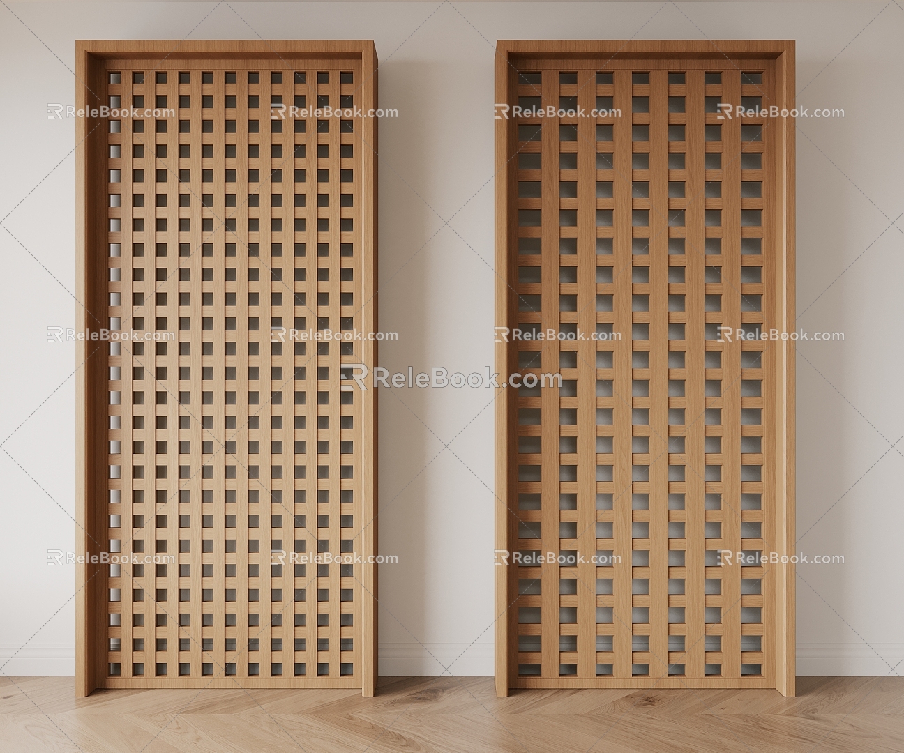 Middle ancient solid wood grille single door 3d model