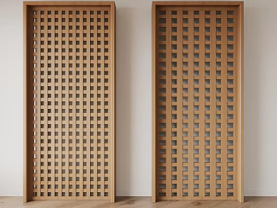 Two Modern Wooden Lattice Panels With Grid Pattern Against Light Wall And Floor 3d model
