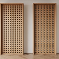 Middle ancient solid wood grille single door 3d model