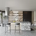 Modern Kitchen Interior With Marble Island Black Cabinets And Bar Stools 3d model