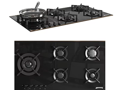Modern Black Glass Gas Hob With Multiple Burners Kitchen Appliance 3d model