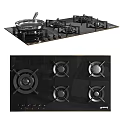 Modern Black Glass Gas Hob With Multiple Burners Kitchen Appliance