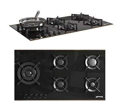 Modern Black Glass Gas Hob With Multiple Burners Kitchen Appliance 3d model