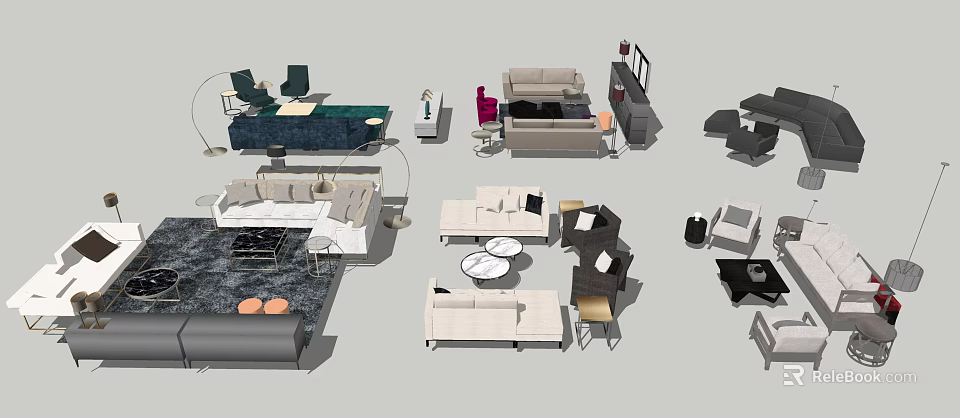 Modern Sofa And Coffee Table Combinations With Various Styles And Matching Decor Elements 3d model 