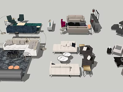Modern Sofa And Coffee Table Combinations With Various Styles And Matching Decor Elements 3d model