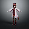 Anime Character with Cat Ears and Tail Standing in White Coat Red Top Brown Boots