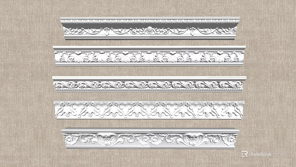 Elegant Gypsum Cornice with Various Decorative Patterns and Designs for Home Interior 3d model 
