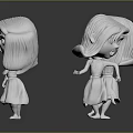 Three white cartoon girl figures standing in different poses with varied expressions