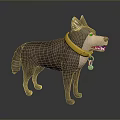 Cartoon Style 3D Wolf Model With Brown Fur Yellow Collar And Golden Chain