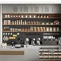 Functional Coffee Shop Table With Coffee Equipment Tea Supplies And Organized Jars
