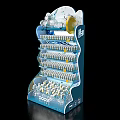 Multi Tiered Blue Display Shelf With Decorative Top And Retail Product 3d model